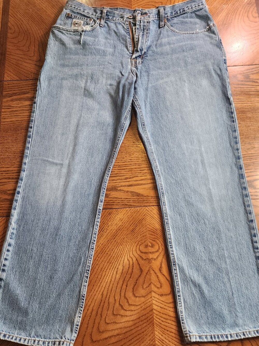 VTG Cinch Men's Jeans White Label 38x32 Relax Cut Cinch Up Floral Pockets